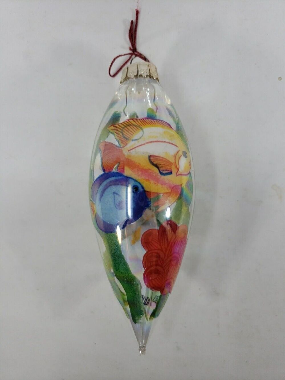 Teardrop Glass Ornament Tropical FISH Numbered 680/10000 Artist Initials Vintage